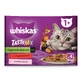 WHISKAS Tasty Mix Chef's Choice, Lachs, Rind und Geflügel, Nassfutter für Katzen in Beuteln (in Soße), Multipack, 85 g x 4