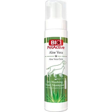 BIO PETACTIVE Droogwas-shampooschuim voor honden, zonder spoelen, aloë vera, fles met applicator, huid en vacht, 200 ml