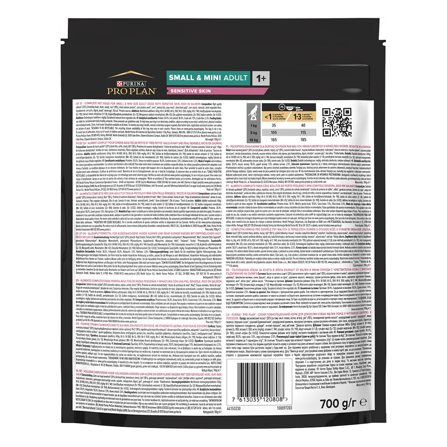 PURINA Pro Plan Sensitive Skin Adult S, Lachs, Trockenfutter für Hunde, Haut und Fell, 700 g