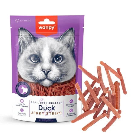Tiras de carne seca WANPY, pato, bolsa de golosinas para gatos, 80 g