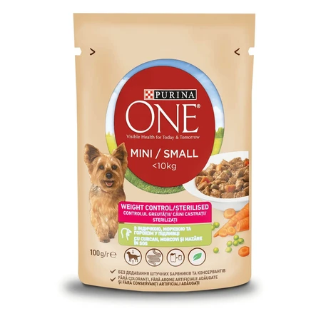 PURINA One Mini Weight Management, Kalkoen & Rijst, Nat hondenvoer in zakjes (in jus), 85 g