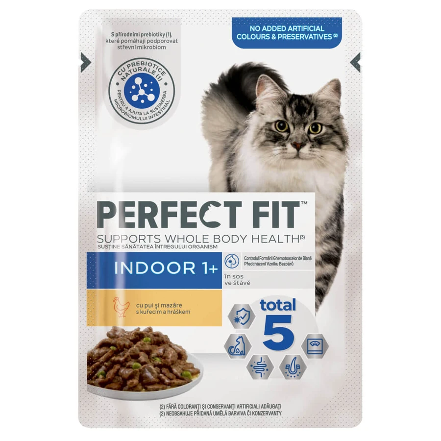 PERFECT FIT Cat Indoor 1+, Kip, natvoer voor katten in zakjes (in saus), 85 g