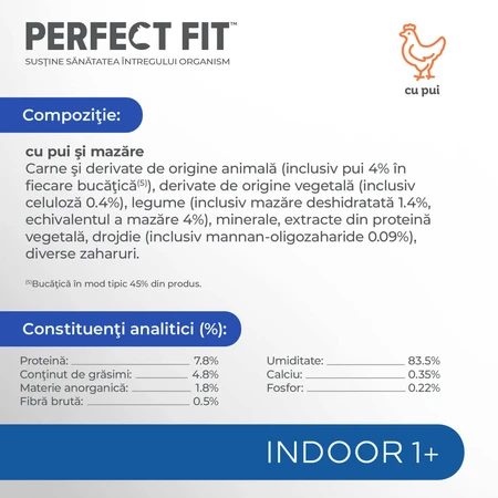 PERFECT FIT Cat Indoor 1+, Kip, natvoer voor katten in zakjes (in saus), 85 g