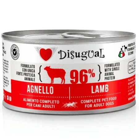 DISUGUAL Monoprotein, XS–XL, Lamm, getreidefreies Nassfutter für Hunde mit einer einzigen Proteinquelle (Pastete), 150 g