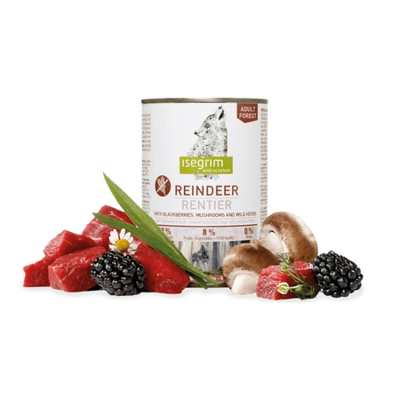 ISEGRIM, XS-XL, Ren, comida húmeda para perros sin cereales (en salsa), 800 g