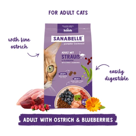 SANABELLE Adult, Ostrich and Blueberries, dry cat food, 400g