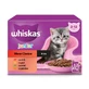 WHISKAS Junior Classic Selections, cordero, ternera, pollo y aves, comida húmeda para gatos en bolsitas (en salsa), paquete múltiple, 85 g x 12