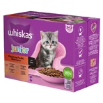 WHISKAS Junior Classic Selections, lam, rundvlees, kip en gevogelte, natvoer voor katten in zakjes (in saus), multipack, 85 g x 12