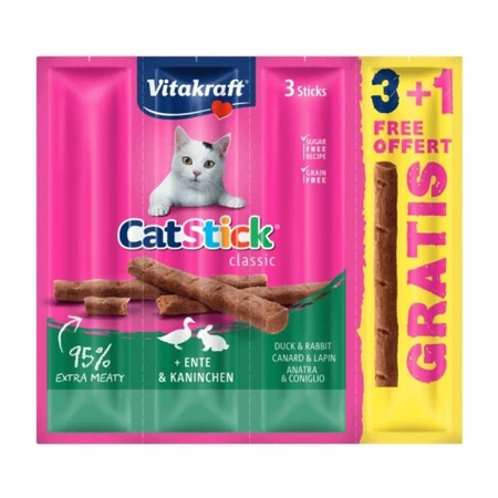 Vitakraft Kattensticks Eend en Konijn, 3+1-aanbieding
