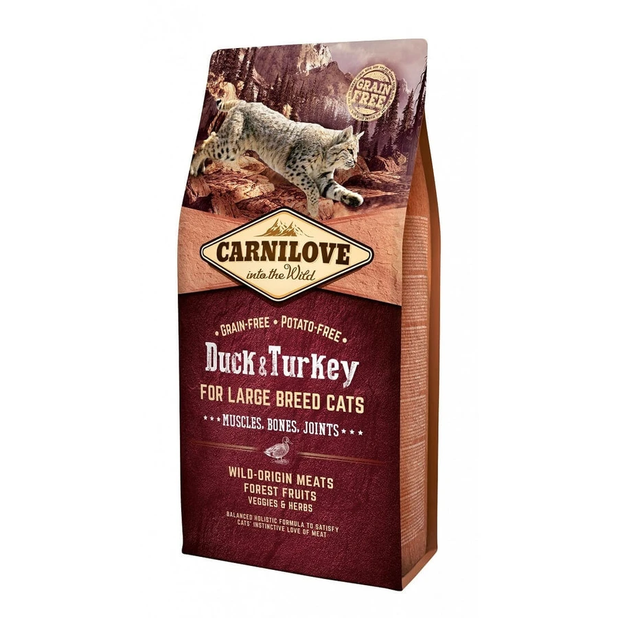 CARNILOVE Adult L-XL, Ente und Truthahn, getreidefreies Trockenfutter für Katzen großer Rassen, 2 kg