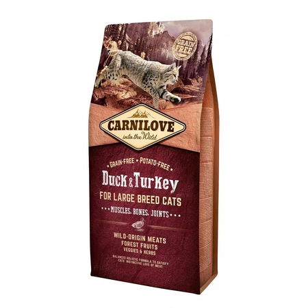 CARNILOVE Adult L-XL, Ente und Truthahn, getreidefreies Trockenfutter für Katzen großer Rassen, 2 kg