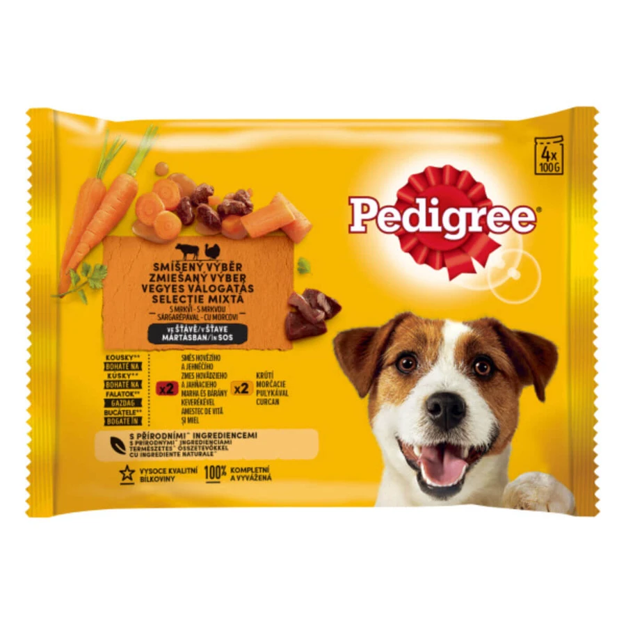 PEDIGREE Chiens de races mixtes, XS-XL, bœuf et dinde, sachets d'aliments humides pour chiens (en sauce), lot de 4, 100 g x 4