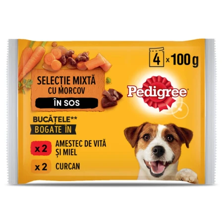 PEDIGREE Chiens de races mixtes, XS-XL, bœuf et dinde, sachets d'aliments humides pour chiens (en sauce), lot de 4, 100 g x 4