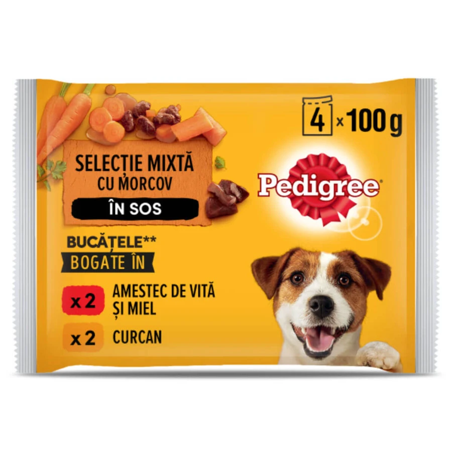 PEDIGREE Chiens de races mixtes, XS-XL, bœuf et dinde, sachets d'aliments humides pour chiens (en sauce), lot de 4, 100 g x 4