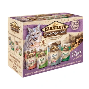 CARNILOVE Multipack, 4 Geschmacksrichtungen, gemischte Packung, getreidefreies Katzenfutter in Beuteln (in Soße), 85 g x 12