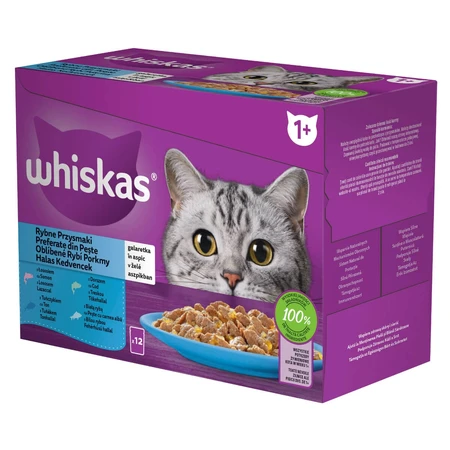 WHISKAS Selections, Fisch, Nassfutter für Katzen in Beuteln (in Gelee), Multipack, 85 g x 12