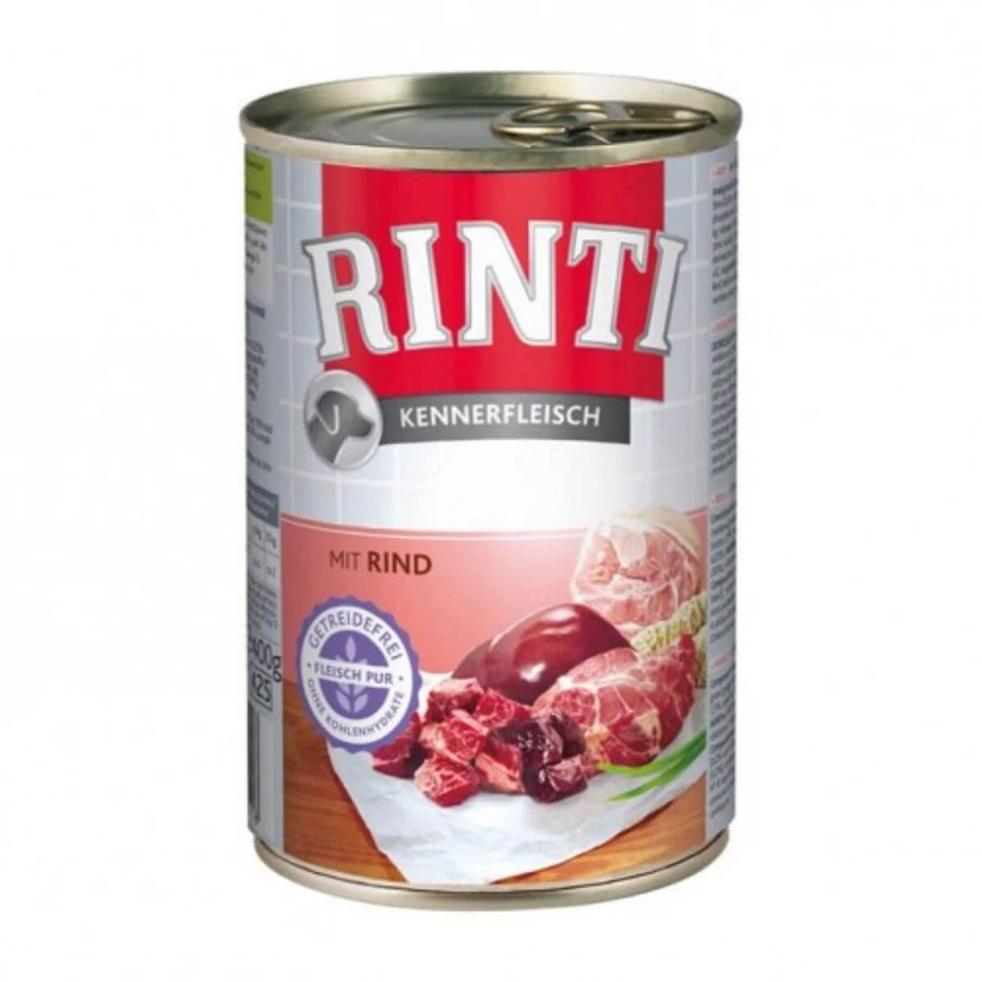 RINTI, XS-XL, carne de vacuno, comida húmeda para perros sin cereales (en su propio jugo), 400 g