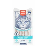WANPY Skin & Coat Creamy Treats, tonijn en zalm, functionele kattensnacks voor huid en vacht, (puree), 70 g