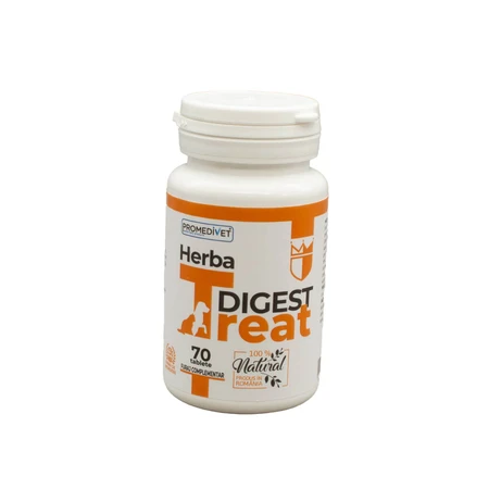 PROMEDIVET Herba-Treat Digest, XS-XL, Nahrungsergänzungsmittel für das Verdauungssystem von Hunden und Katzen, Flasche, 70 Tabletten