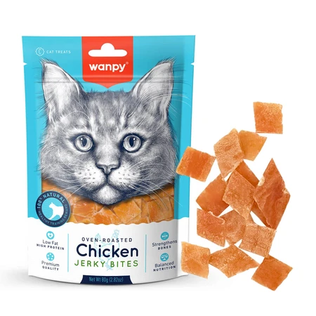 WANPY Jerky Bites, Chicken, Cat Treat Pouch, 80g