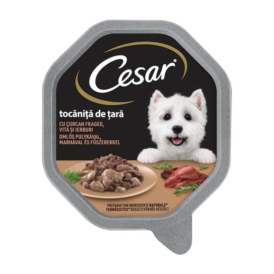 Ragoût CESAR « Country-Style » à la dinde, au bœuf et aux herbes, barquette d'aliments humides pour chien (dans son jus), 150 g