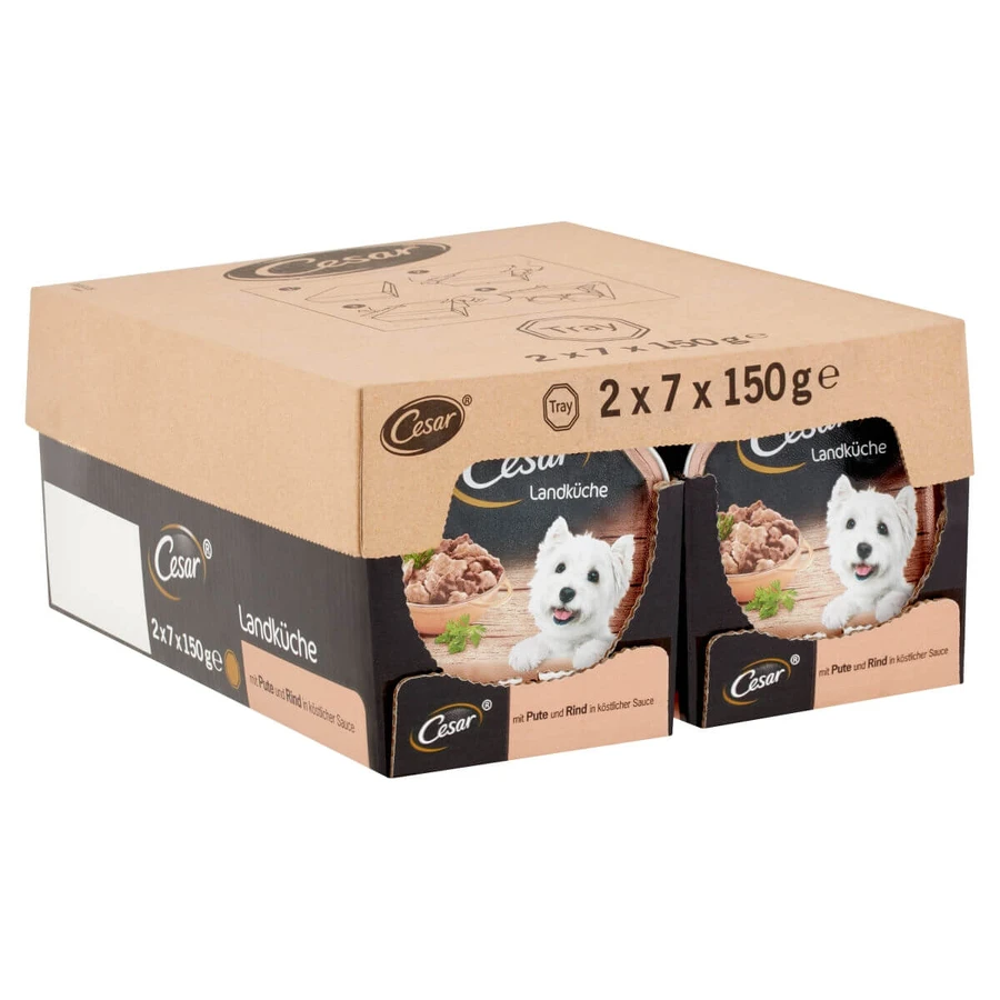 Ragoût CESAR « Country-Style » à la dinde, au bœuf et aux herbes, barquette d'aliments humides pour chien (dans son jus), 150 g