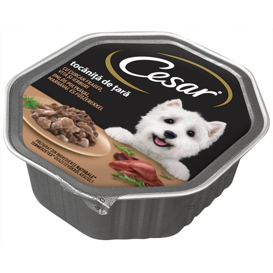 Ragoût CESAR « Country-Style » à la dinde, au bœuf et aux herbes, barquette d'aliments humides pour chien (dans son jus), 150 g