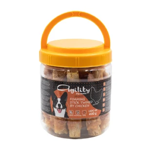 AGILITY, XS-XL, Pollo y bacalao, Cubo de golosinas para perros, 400 g