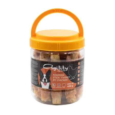 AGILITY, XS-XL, Pollo y bacalao, Cubo de golosinas para perros, 400 g