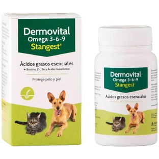 STANGEST Dermovital Omega 3-6-9, XS-XL, Nahrungsergänzungsmittel für Haut und Fell von Hunden und Katzen, Flasche, 60 Tabletten
