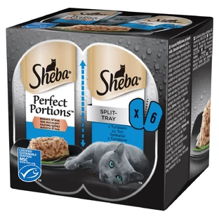 SHEBA Perfect Portions, atún, bandejas de comida húmeda para gatos (en salsa), paquete múltiple, 37,5 g x 6