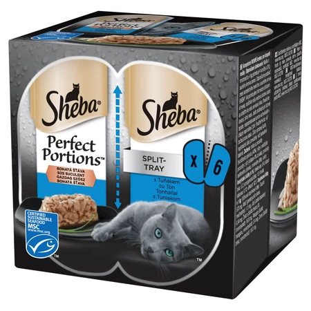 SHEBA Perfect Portions, atún, bandejas de comida húmeda para gatos (en salsa), paquete múltiple, 37,5 g x 6