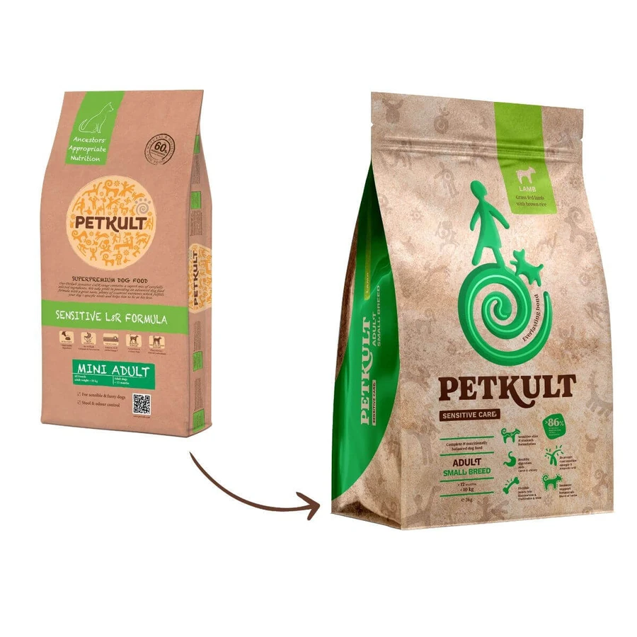PETKULT Sensitive Care para perros adultos de razas pequeñas, XS-S, cordero y arroz integral, pienso seco para perros, para alergias, 3 kg