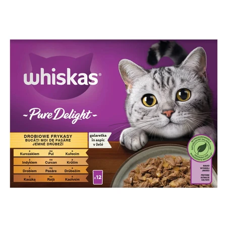 WHISKAS Pure Delight, Poultry, wet cat food pouches (in aspic), multipack, 85g x 12