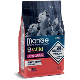 MONGE BWild Puppy & Junior, XS-XL, Venison, Low-Grain Dry Food for Junior Dogs, 2.5 kg