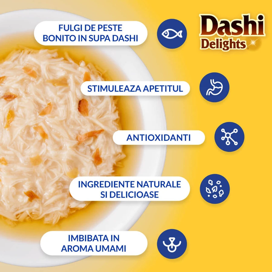 INABA Ciao Dashi, pollo y copos de bonito, comida húmeda para gatos sin cereales (en salsa), 70 g