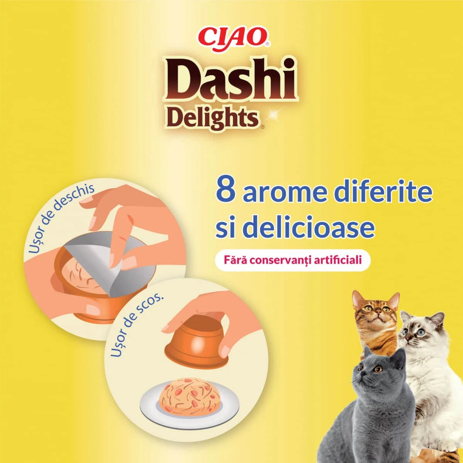 INABA Ciao Dashi, pollo y copos de bonito, comida húmeda para gatos sin cereales (en salsa), 70 g