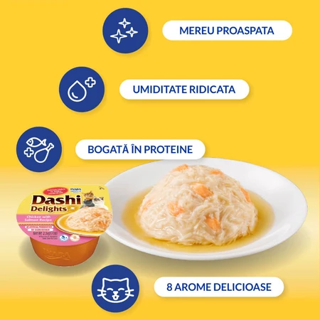 INABA Ciao Dashi, pollo y copos de bonito, comida húmeda para gatos sin cereales (en salsa), 70 g