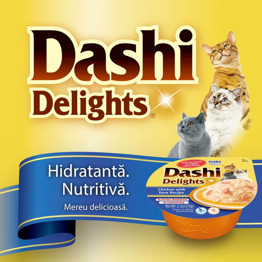 INABA Ciao Dashi, pollo y copos de bonito, comida húmeda para gatos sin cereales (en salsa), 70 g