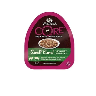 Wellness Core natvoer voor kleine rassen, hartige smaak, lamsvlees en wild, 85 g