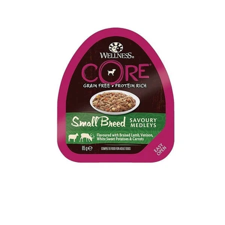 Wellness Core natvoer voor kleine rassen, hartige smaak, lamsvlees en wild, 85 g