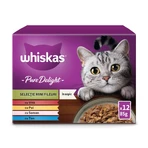 WHISKAS Pure Delight Mixed Selection, Rind, Huhn, Lachs und Thunfisch, Nassfutter für Katzen in Beuteln (in Aspik), Multipack, 85 g x 12