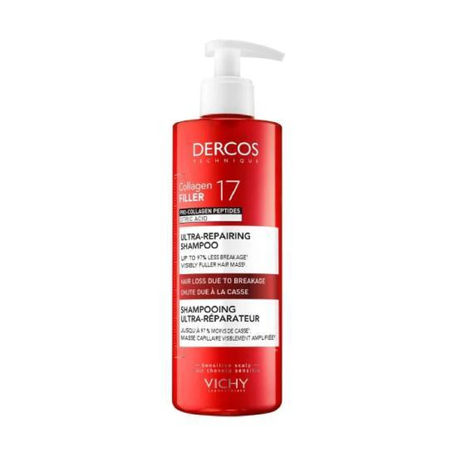 VICHY Dercos Collagen Filler 17 Ultra-Repairing Shampoo: Reparaturshampoo für bruchanfälliges Haar, 400 ml