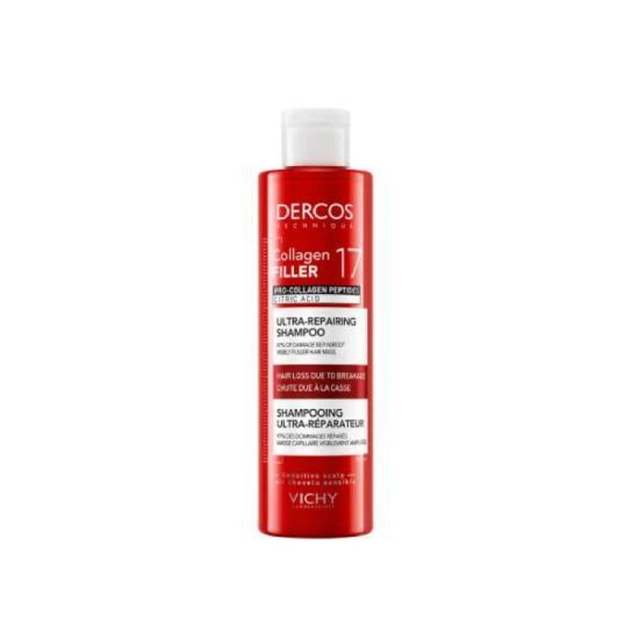 VICHY Dercos Collagen Filler 17 Champú ultrarreparador: champú reparador para el cabello quebradizo, 200 ml