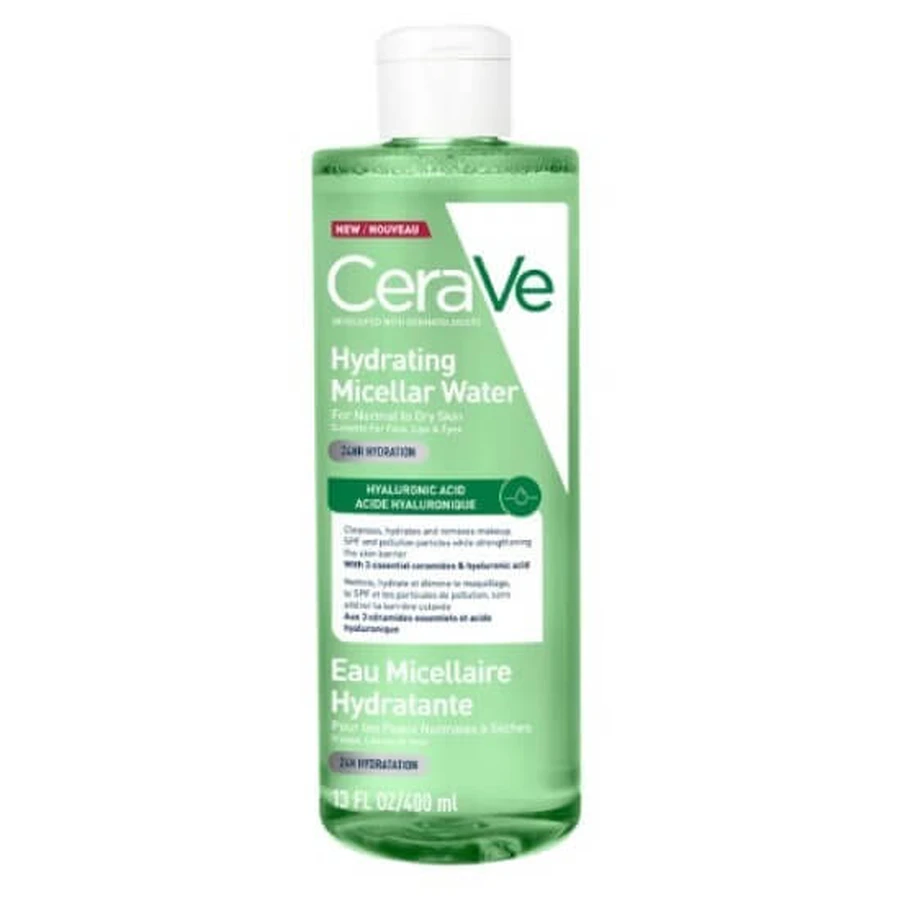 CERAVE Hydrating Micellar Water Cleansing & Makeup Remover with 24-Hour Hydration & Hyaluronic Acid, 400ml