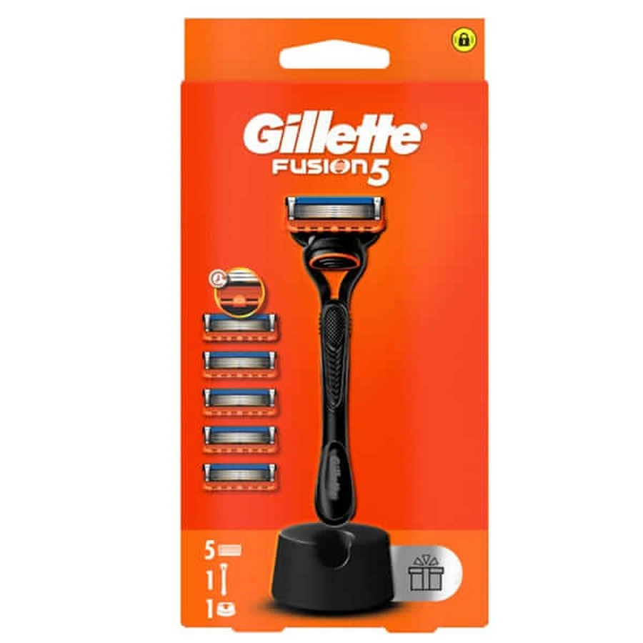 Gillette | Maquinilla de afeitar Fusion5, cabezales de recambio, paquete de 5 y soporte gratuito | 1 juego