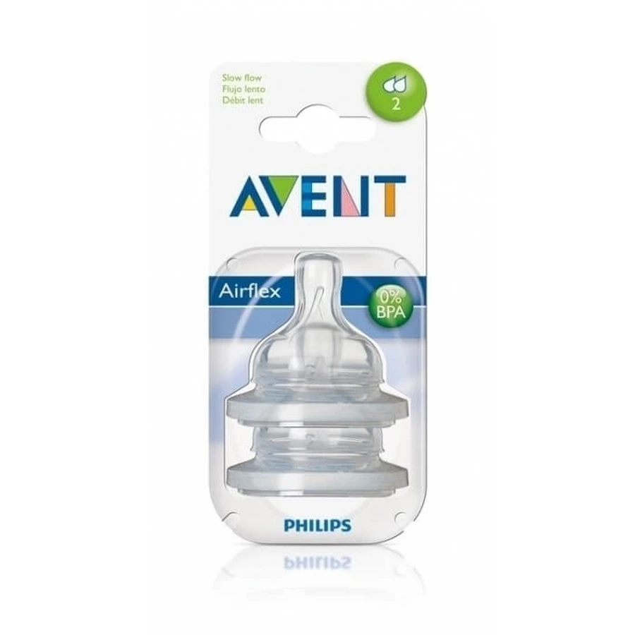 Avent | Teta de silicona con 2 orificios para flujo lento, a partir de 1 mes | 2 unidades