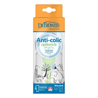 Dr. Brown's | Biberon en plastique anti-coliques Options+ à col large, 0 mois et plus, motif éléphant | 150 ml
