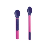 Mam | Plastic Baby Spoon Set with Temperature Indicator in a Case for 6+ Months, Pink | 2-piece set