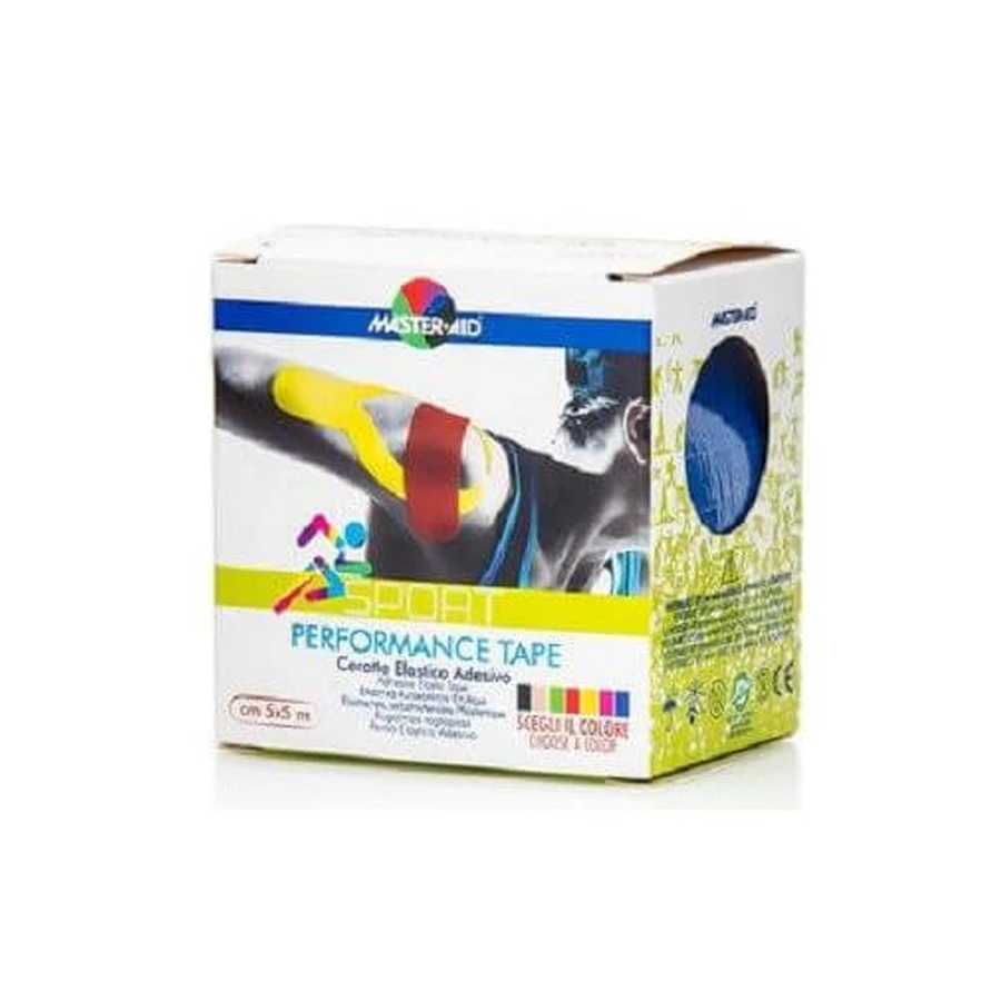 Master Aid | Cinta Kinesio Sport Performance | Parche elástico autoadhesivo azul de 5 x 5 cm